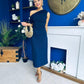 Donna Asymmetric Neckline Midi Dress Navy