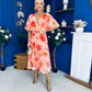 Julia Cape Detailed Midi Dress Floral Coral