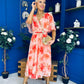 Julia Cape Detailed Midi Dress Floral Coral
