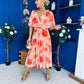 Julia Cape Detailed Midi Dress Floral Coral