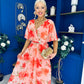 Julia Cape Detailed Midi Dress Floral Coral