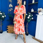 Julia Cape Detailed Midi Dress Floral Coral