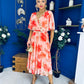 Julia Cape Detailed Midi Dress Floral Coral