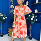 Julia Cape Detailed Midi Dress Floral Coral