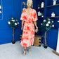 Julia Cape Detailed Midi Dress Floral Coral