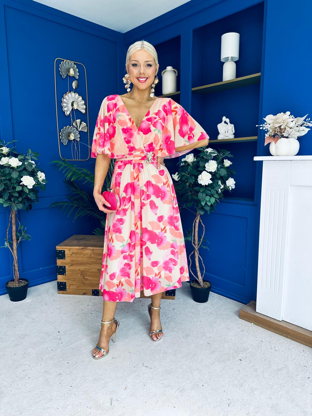Julia Cape Detailed Midi Dress Floral Primrose