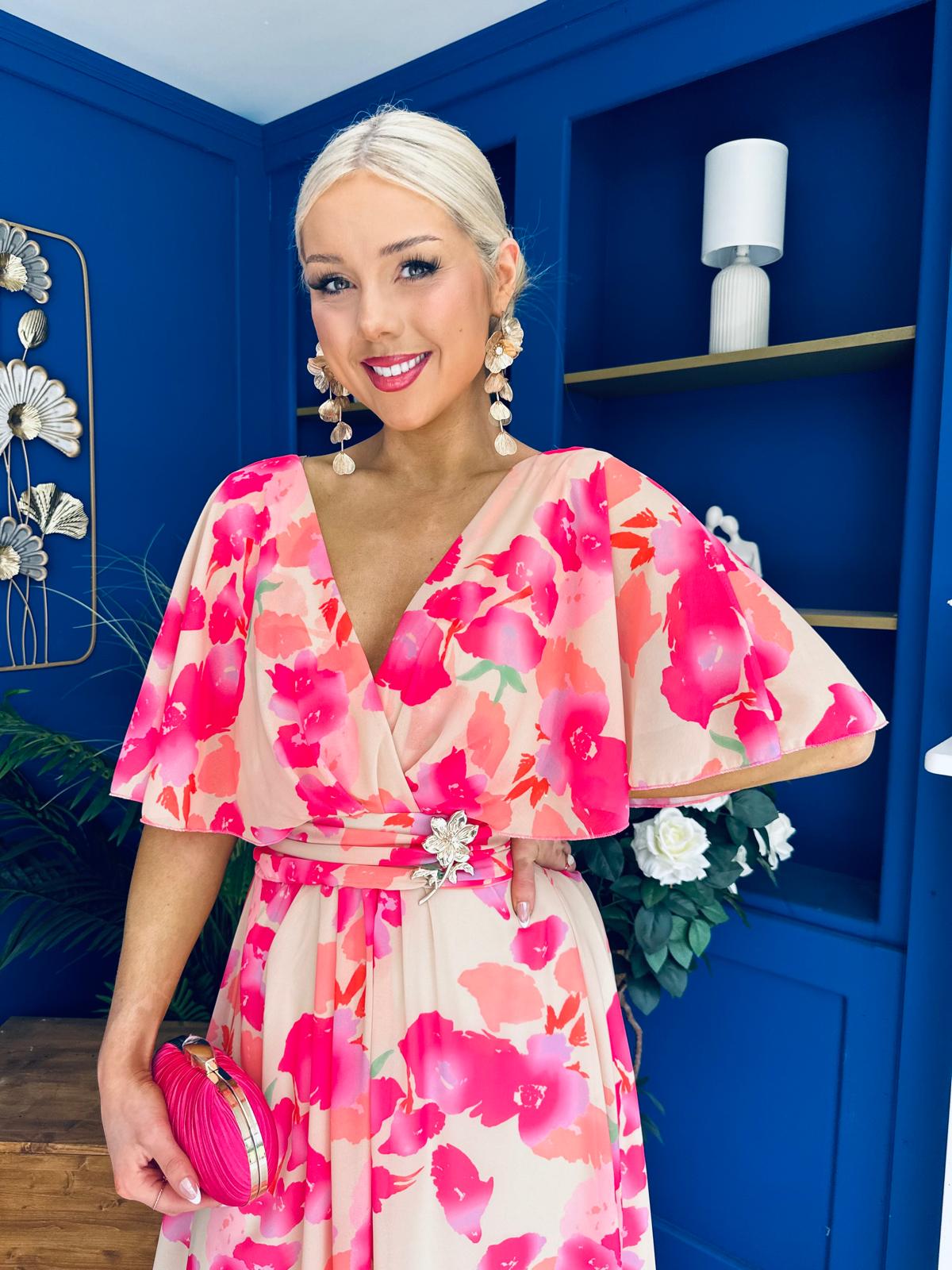 Julia Cape Detailed Midi Dress Floral Primrose