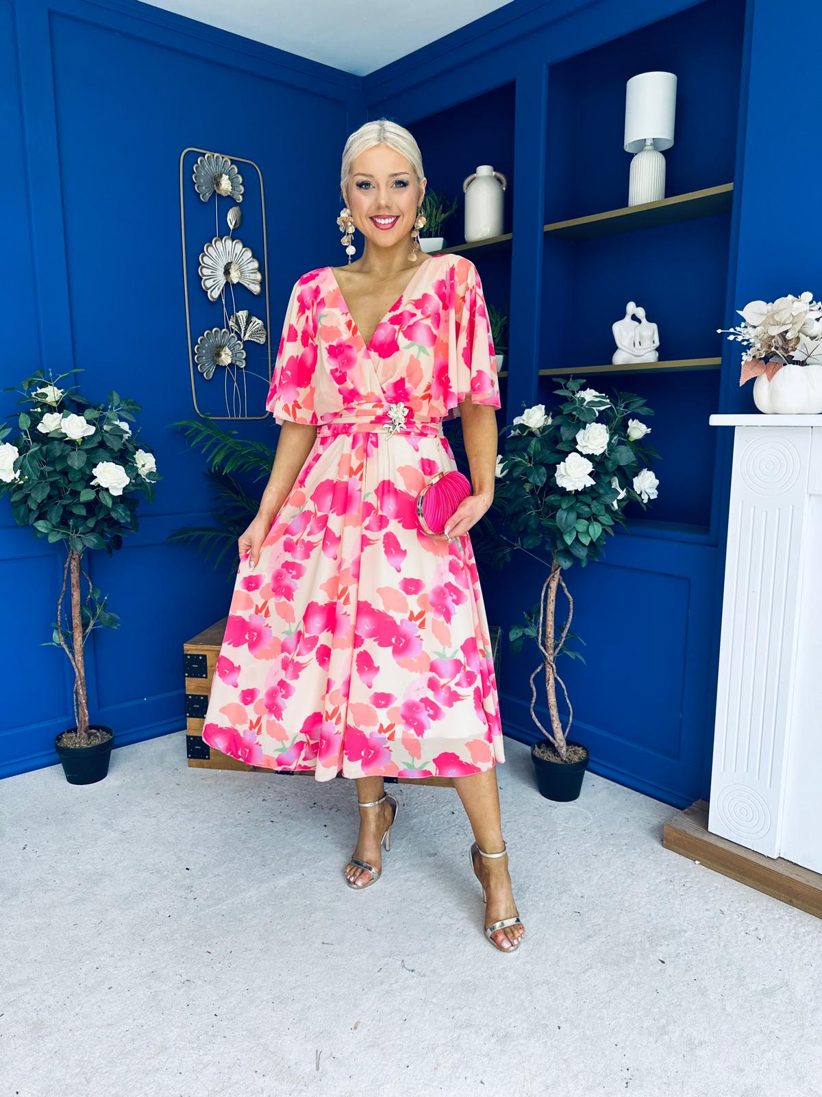Julia Cape Detailed Midi Dress Floral Primrose