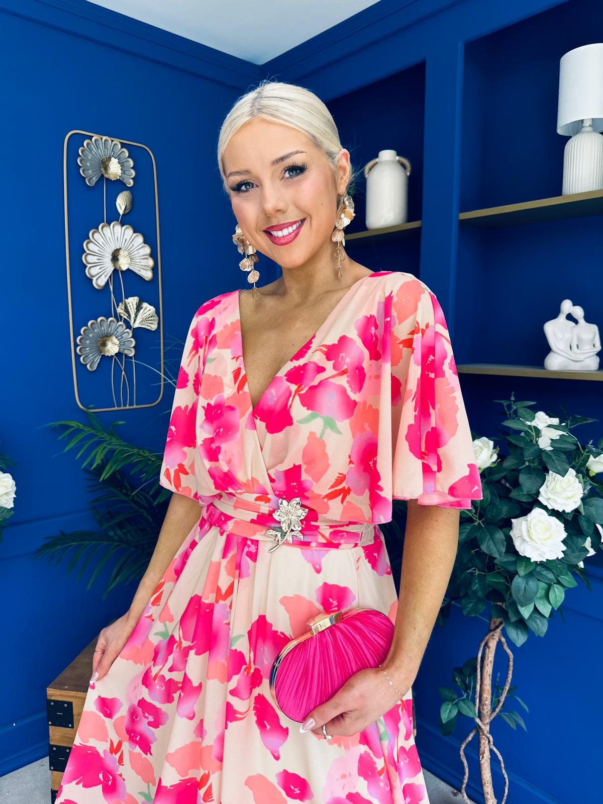 Julia Cape Detailed Midi Dress Floral Primrose