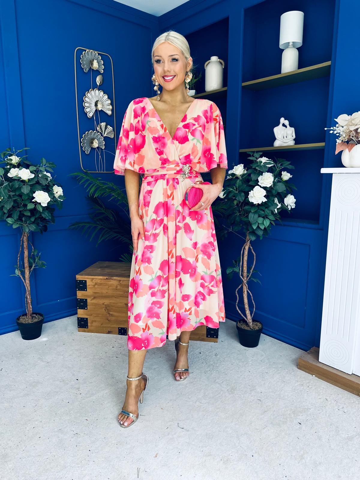 Julia Cape Detailed Midi Dress Floral Primrose