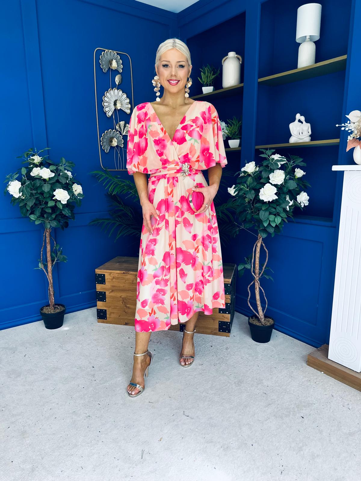Julia Cape Detailed Midi Dress Floral Primrose