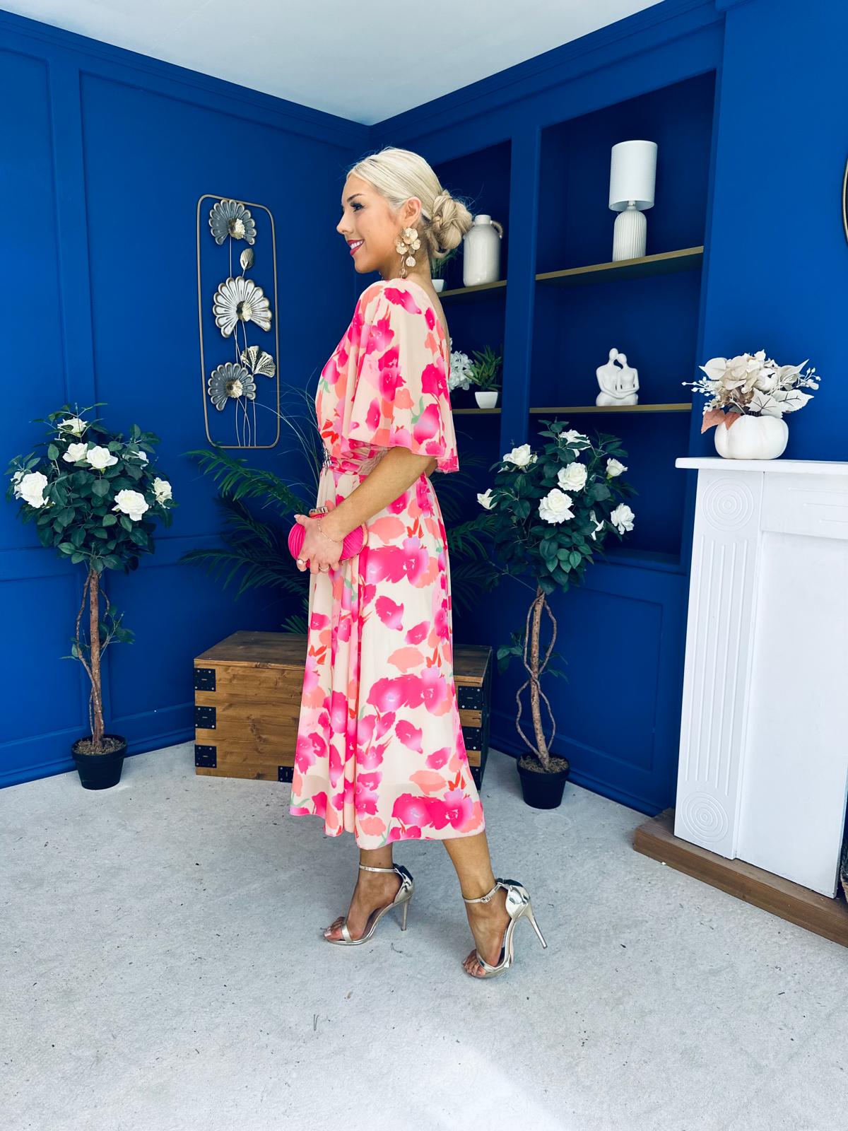 Julia Cape Detailed Midi Dress Floral Primrose