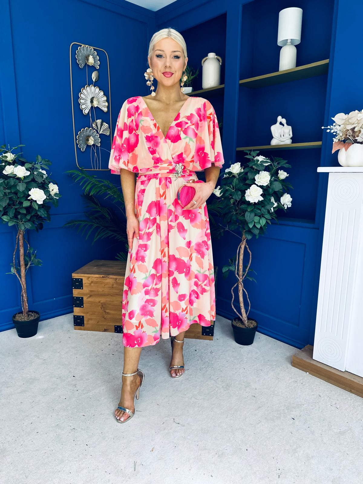 Julia Cape Detailed Midi Dress Floral Primrose