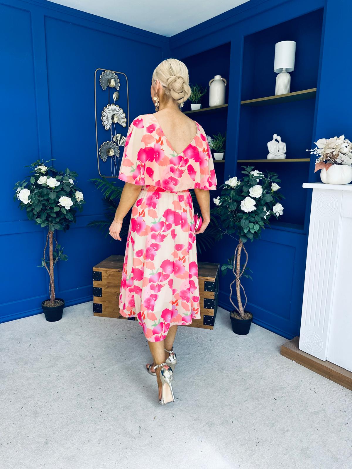 Julia Cape Detailed Midi Dress Floral Primrose