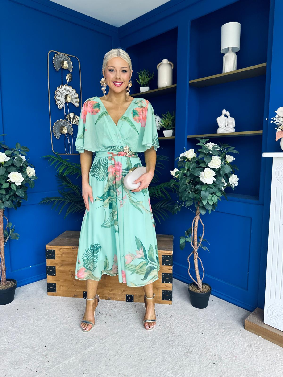 Julia Cape Detailed Midi Dress Floral Pastel