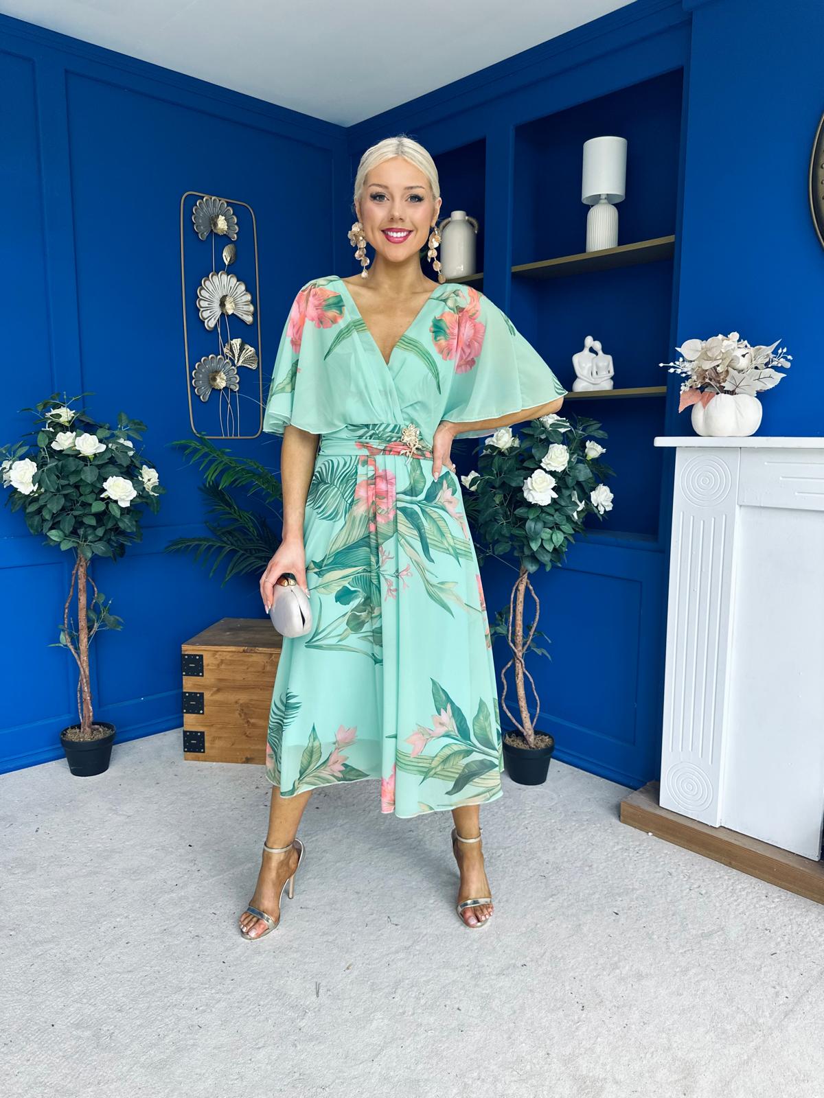 Julia Cape Detailed Midi Dress Floral Pastel