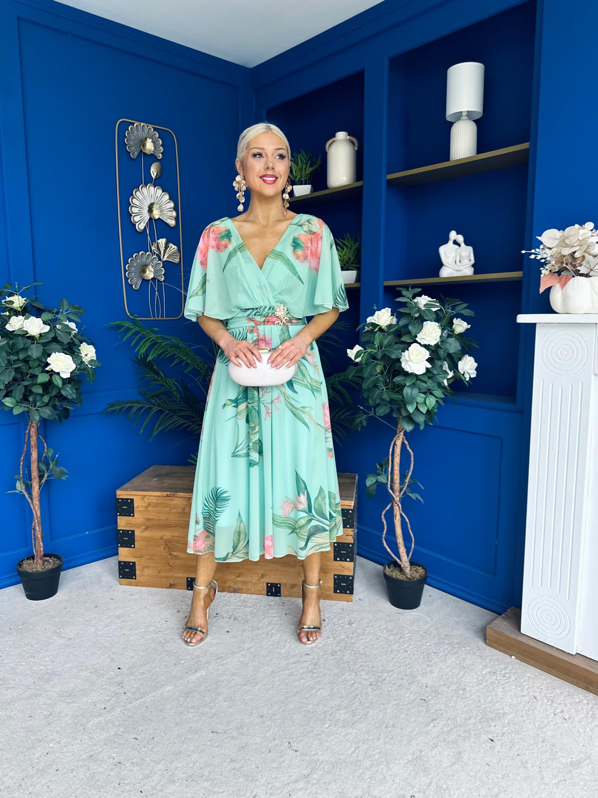 Julia Cape Detailed Midi Dress Floral Pastel