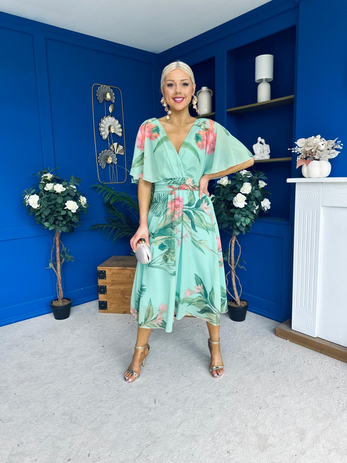 Julia Cape Detailed Midi Dress Floral Pastel