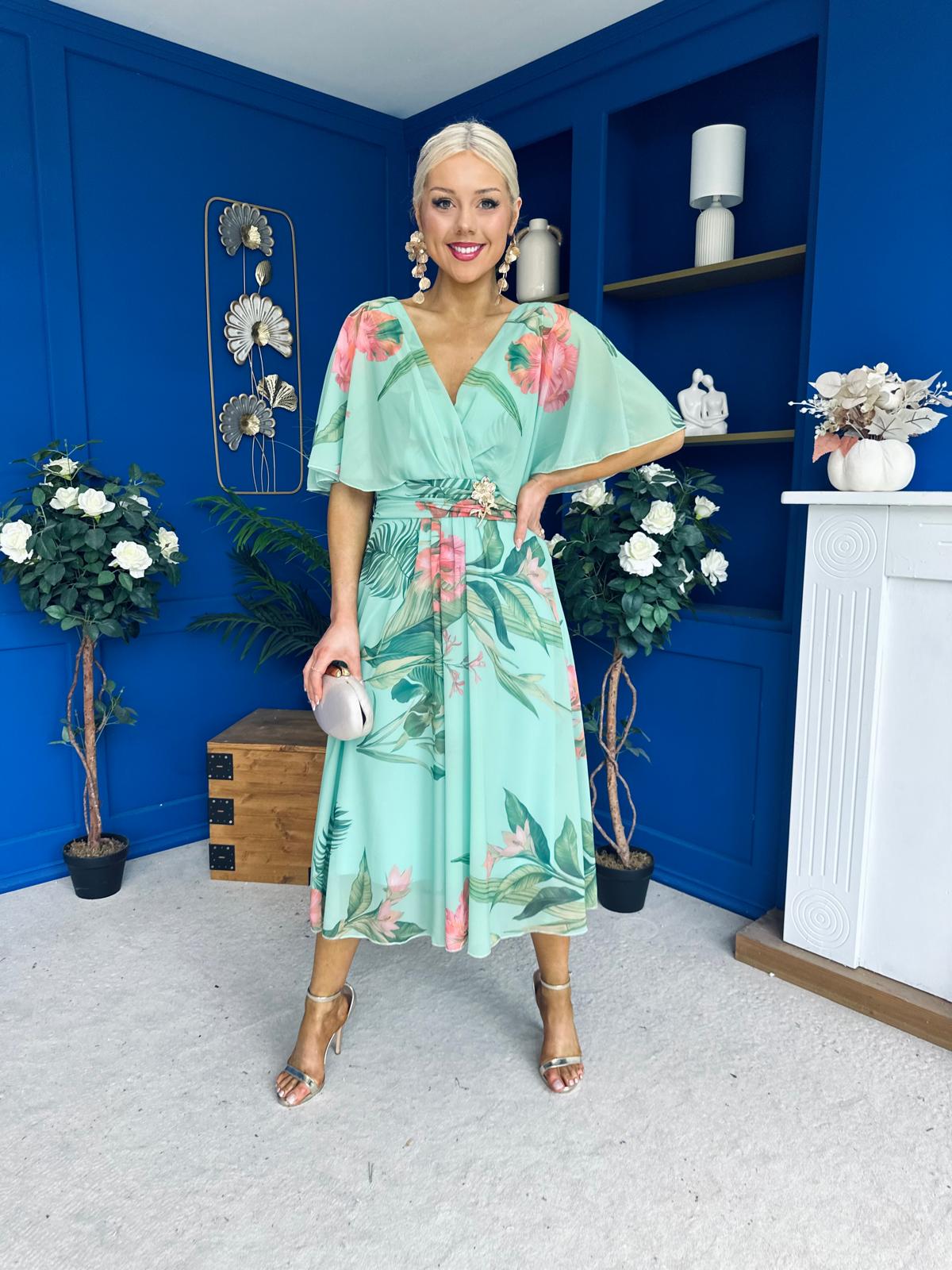 Julia Cape Detailed Midi Dress Floral Pastel