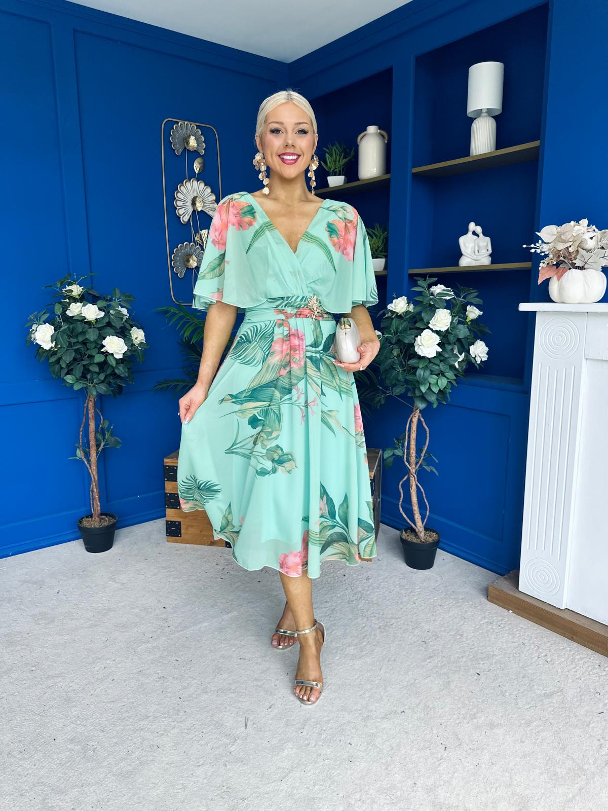 Julia Cape Detailed Midi Dress Floral Pastel