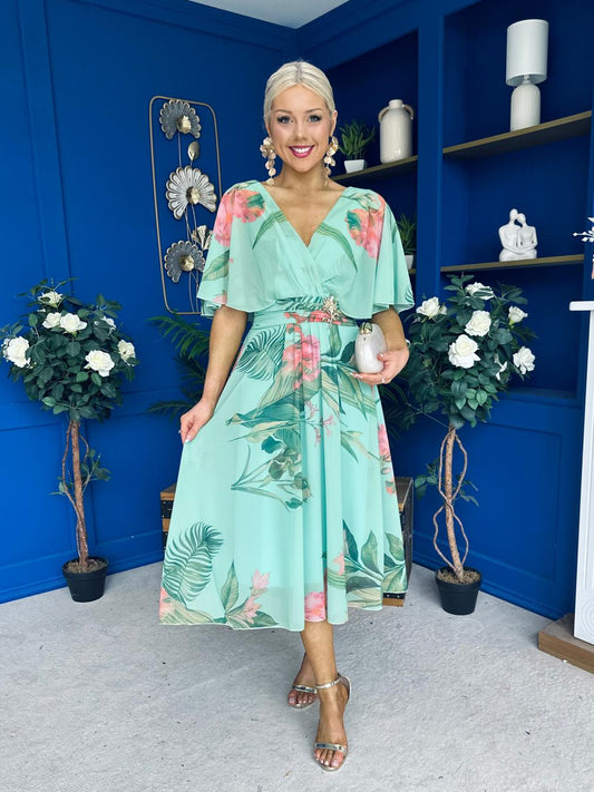 Julia Cape Detailed Midi Dress Floral Pastel