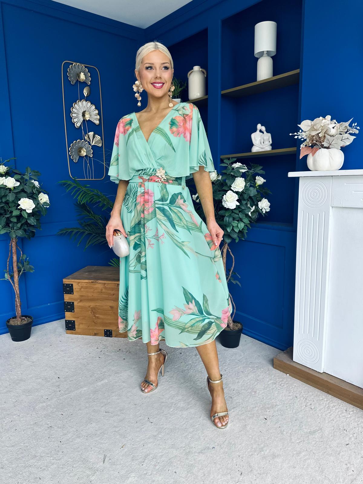 Julia Cape Detailed Midi Dress Floral Pastel