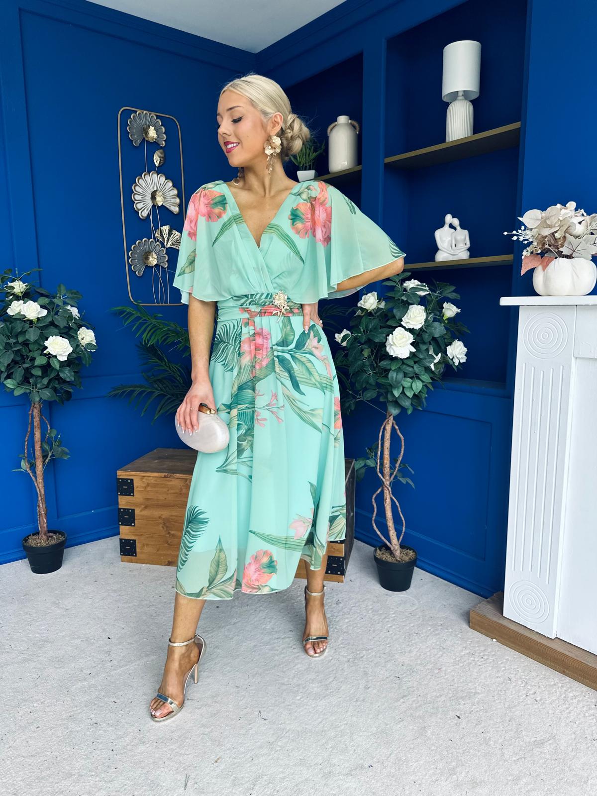 Julia Cape Detailed Midi Dress Floral Pastel