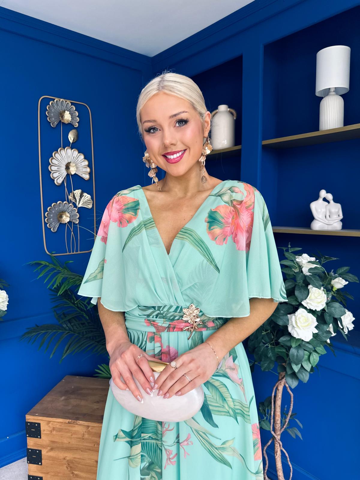 Julia Cape Detailed Midi Dress Floral Pastel