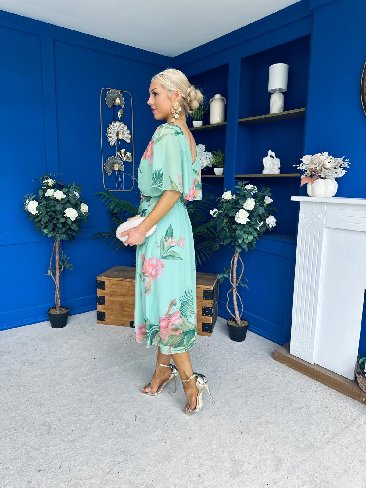 Julia Cape Detailed Midi Dress Floral Pastel