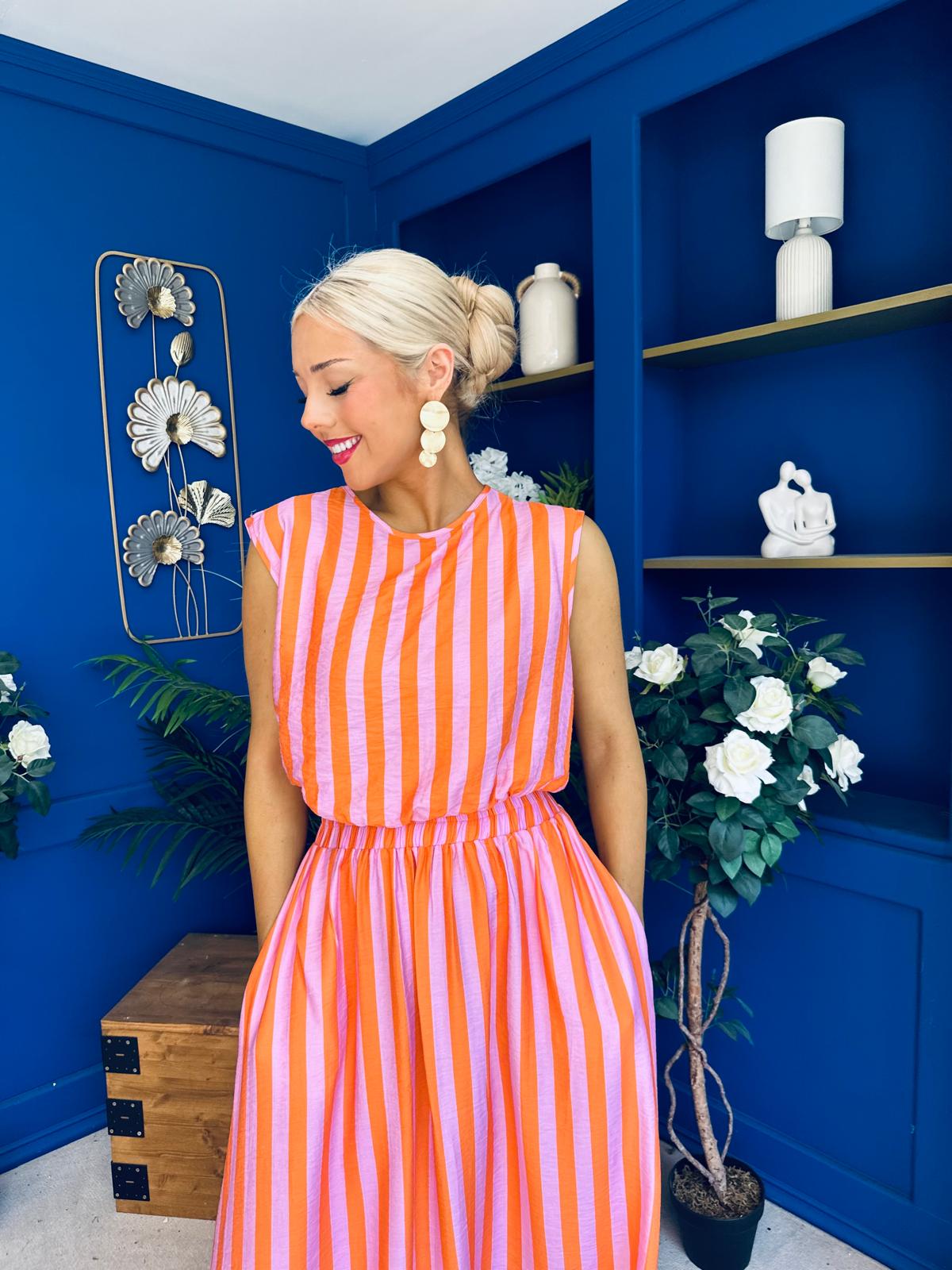 Remi Stripe Detail Top & Skirt Set Pink