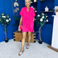 Liana Detailed Mini Shift Dress Hot Pink