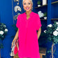 Liana Detailed Mini Shift Dress Hot Pink