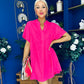 Liana Detailed Mini Shift Dress Hot Pink