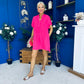 Liana Detailed Mini Shift Dress Hot Pink