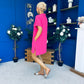 Liana Detailed Mini Shift Dress Hot Pink