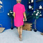 Liana Detailed Mini Shift Dress Hot Pink