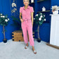 Marissa Short Sleeve Denim Jumpsuit Rose