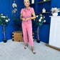 Marissa Short Sleeve Denim Jumpsuit Rose