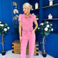 Marissa Short Sleeve Denim Jumpsuit Rose