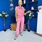 Marissa Short Sleeve Denim Jumpsuit Rose