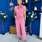 Marissa Short Sleeve Denim Jumpsuit Rose