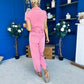 Marissa Short Sleeve Denim Jumpsuit Rose