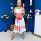 Willow Detailed Bardot Midi Dress Floral Sky