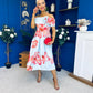 Willow Detailed Bardot Midi Dress Floral Sky