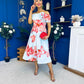 Willow Detailed Bardot Midi Dress Floral Sky
