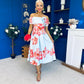 Willow Detailed Bardot Midi Dress Floral Sky