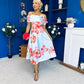 Willow Detailed Bardot Midi Dress Floral Sky