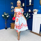 Willow Detailed Bardot Midi Dress Floral Sky