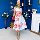 Willow Detailed Bardot Midi Dress Floral Sky