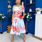 Willow Detailed Bardot Midi Dress Floral Sky